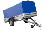 Einachsanhänger mit Aluminiumseitenwänden 264x125 Unitrailer Garden 264 KIPP ALU mit H-800 Rahmen und blauer Plane