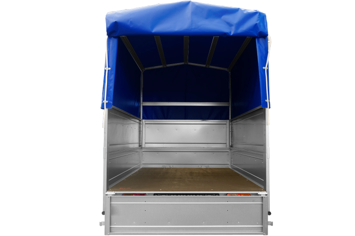 Leichtanhänger auf Federn 200x125 UNITRAILER GARDEN 201/R KIPP mit BIS-Seiten, H-800-Rahmen und blauer Plane