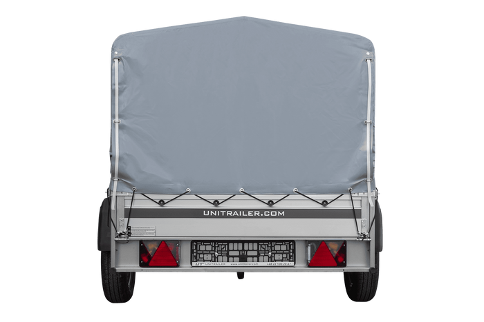 Einachsanhänger mit Aluminiumseitenwänden 200x125 Unitrailer Garden 201 KIPP ALU mit H-800 Rahmen und grauer Plane