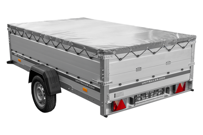 Einachsanhänger mit Aluminiumseitenwänden 264x150 Unitrailer Garden 265 KIPP ALU mit BIS-Seitenwänden, H-0-Rahmen und grauer Plane