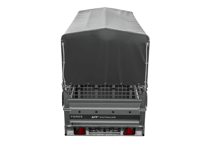 Autotransportanhänger 264x125 UNITRAILER FORCE 264 KIPP mit Gitterwänden, H-800 Rahmen und grauer Plane