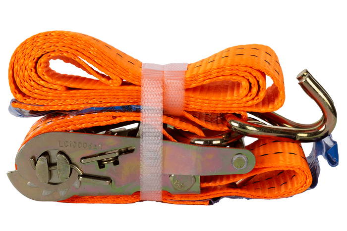 Satz aus vier UNITRAILER 2m/35mm/2t orangefarbenen Transportgurten mit Spanner