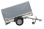 Autotransportanhänger auf Federn mit Aluminiumseitenwänden 200x125 Unitrailer Garden 201/R KIPP ALU mit H-800 Rahmen und grauer Plane
