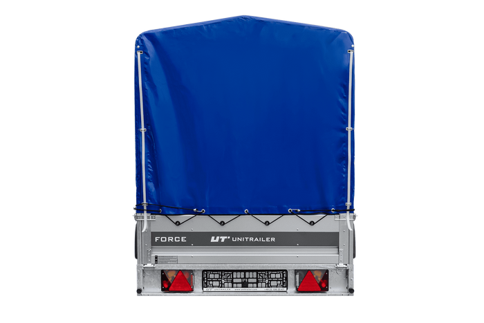 Einachsiger Anhänger auf Blattfedern 264x125 UNITRAILER FORCE 264/R KIPP mit H-1100 Rahmen und blauer Plane