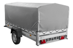 Einachsanhänger mit Aluminiumseitenwänden 264x125 Unitrailer Garden 264 KIPP ALU mit H-800 Rahmen und grauer Plane