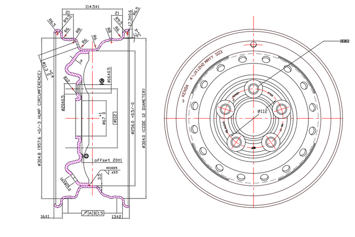 Verstärktes Rad für Anhänger REIFEN KENDA 155/70 R12C 104/102N KENDA RIM 4,5Jx12"H2 5x112 ET:20