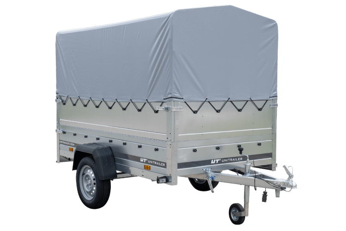 PKW-Anhänger auf Federn 230x125 UNITRAILER GARDEN 230/R KIPP mit BIS-Seiten, H-800-Rahmen und grauer Plane