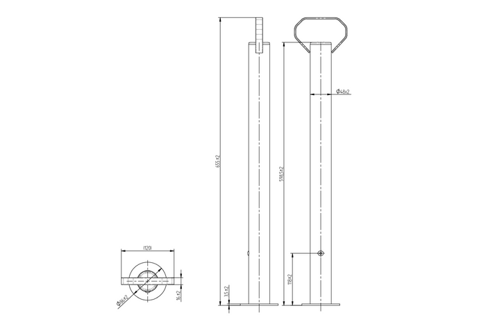 KNOTT KK12581 feste Stütze für 150 kg Anhänger 48 mm 600 mm