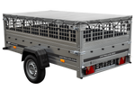 PKW-Ahänger 230x125 UNITRAILER GARDEN 230 KIPP mit Gitteraufsatz und grauer Plane