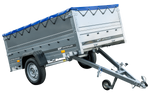 LPKW-Anhänger 230x125 UNITRAILER GARDEN 230 KIPP mit Zusatzbordwänden und blauer Plane