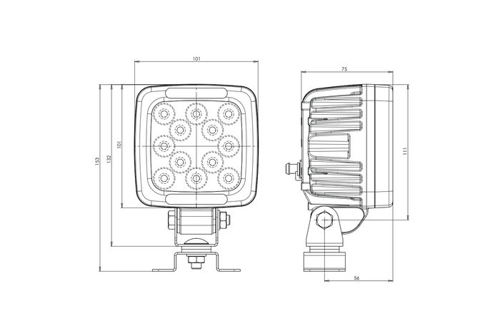 LED-Arbeitsscheinwerfer-Reflektor WAŚ W144/70 1206 12xLED 4000lm