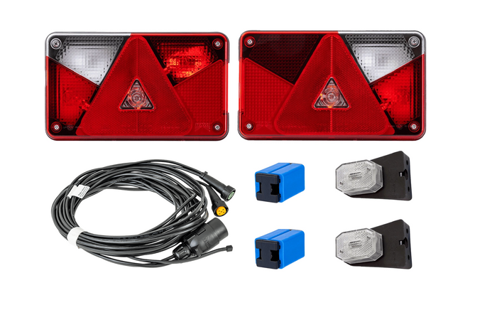 Rückeuchtenset: ASPÖCK MULTIPOINT V Rückleuchten + ASPÖCK FLEXIPOINT I Umrissleuchten + ASPÖCK 4,5m 7-PIN Kabelbaum