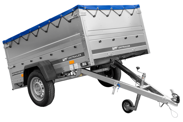 PKW-Anhänger 200x125 UNITRAILER GARDEN 201 KIPP mit Bordwandaufsatz und blauer Flachplane