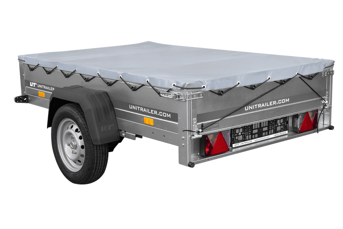 PKW-Anhänger auf Federn 200x125 UNITRAILER GARDEN 201/R KIPP mit H-0 Rahmen und grauer Plane