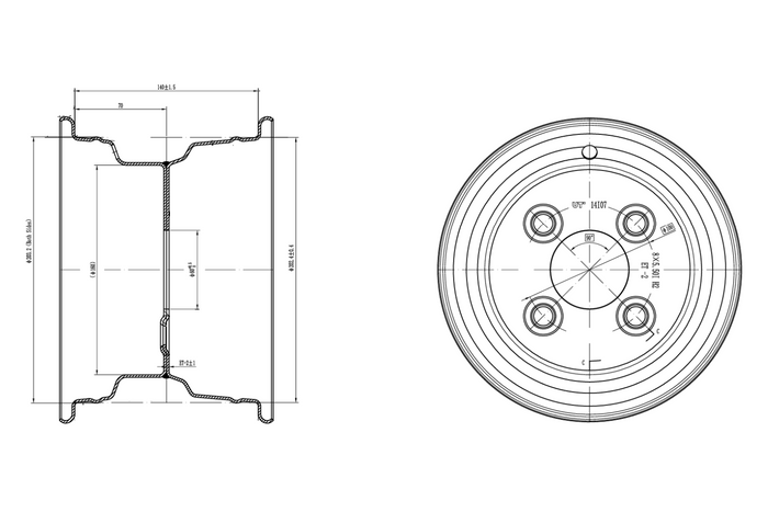 UNITRAILER Stahlfelge 5,5 x 8 Zoll H2 4 x 100 ET: -2