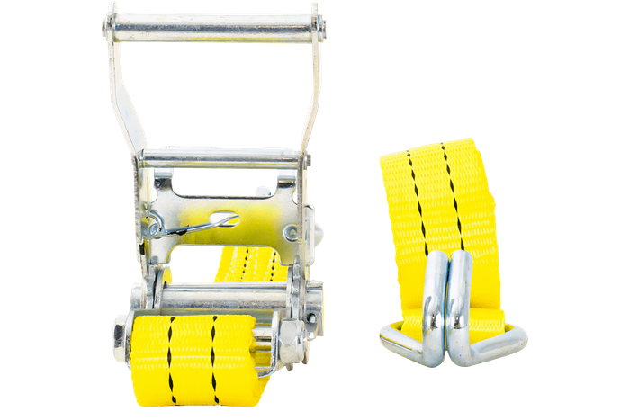 Satz aus vier gelben UNITRAILER 4m/35mm/2t Transportgurten mit Spannvorrichtung