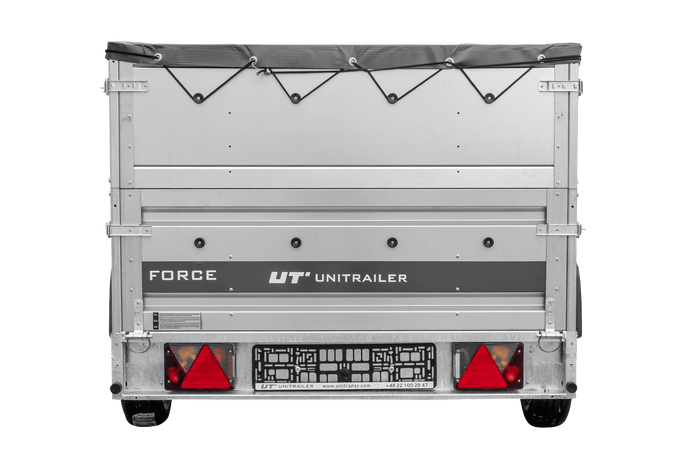 Leichter Anhänger 264x125 UNITRAILER FORCE 264 KIPP mit BIS-Seitenwänden, H-0-Rahmen und grauer Plane