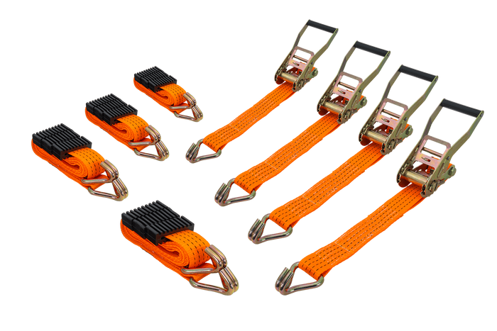 Satz aus vier 3-Punkt-Transportgurten mit Spannvorrichtung für UNITRAILER-Anhänger 3 m/50 mm/4 t, orange