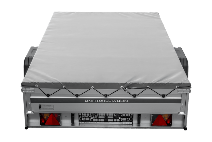 Autotransportanhänger mit Aluminiumseitenwänden 264x150 Unitrailer Garden 265 KIPP ALU mit H-0-Rahmen und grauer Plane