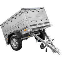 Pkw Anhänger Neu GARDEN TRAILER 150 KIPP mit zusätzlichen Bordwänden, Stützrad und grauer Flachplane