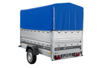 Autotransportanhänger 230x125 UNITRAILER FORCE 230 KIPP mit BIS-Seitenwänden, H-800-Rahmen und blauer Plane