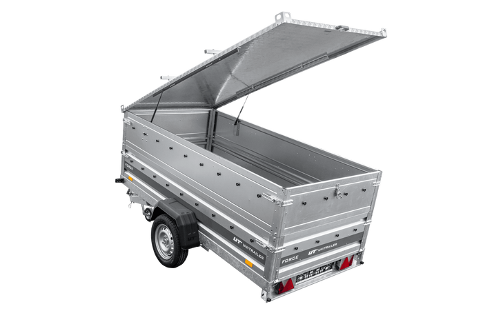 Einachsiger Anhänger auf Blattfedern 264x125 UNITRAILER FORCE 264/R KIPP mit BIS-Seitenwänden und Aluminiumabdeckung