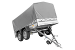 Zweiachsiger Anhänger mit Aluminiumseitenwänden 264x125 Unitrailer Garden 264/2 KIPP ALU mit H-800 Rahmen und grauer Plane