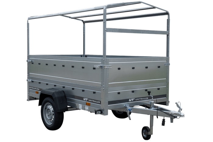 PKW-Anhänger 230x125 UNITRAILER GARDEN 230 KIPP mit Zusatzbordwändenund grauer Hochplane 80 cm