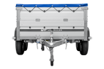 Zweiachsiger Anhänger mit Aluminiumseitenwänden 264x125 Unitrailer Garden 264/2 KIPP ALU mit BIS-Seitenwänden, H-0-Rahmen und blauer Plane