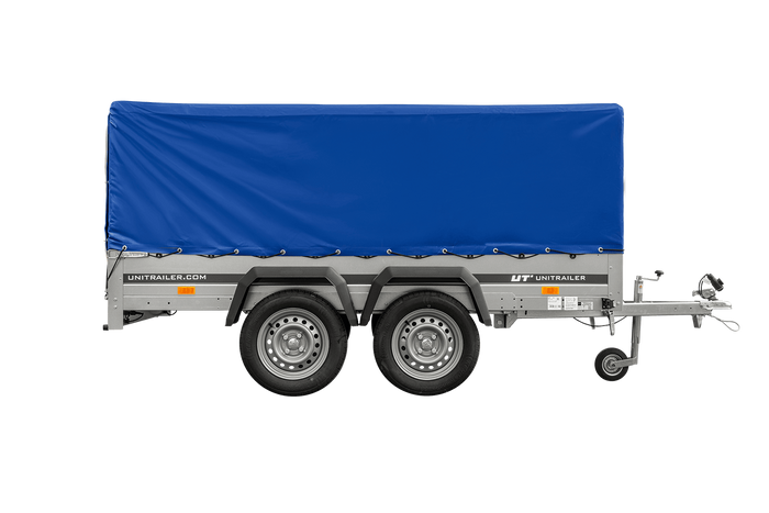 UNITRAILER GARDEN TRAILER ANHÄNGER 264/2 KIPP MIT STÜTZRAD, RAHMEN H-800 UND BLAUER ABDECKUNG