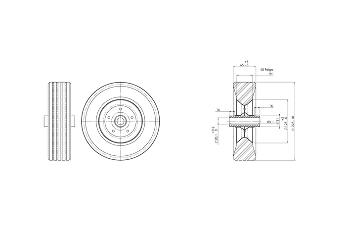 Ersatzrad für WINTERHOFF 255SB, Vollgummi-Stützrad 225x70mm