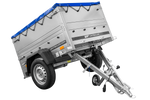 Pkw Anhänger Neu GARDEN TRAILER 150 KIPP mit zusätzlichen Bordwänden, Stützrad und blauer Flachplane