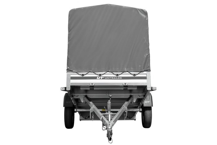 Autoanhänger mit Aluminiumseitenwänden 264x125 Unitrailer Garden 264 KIPP ALU mit H-1100 Rahmen und grauer Plane