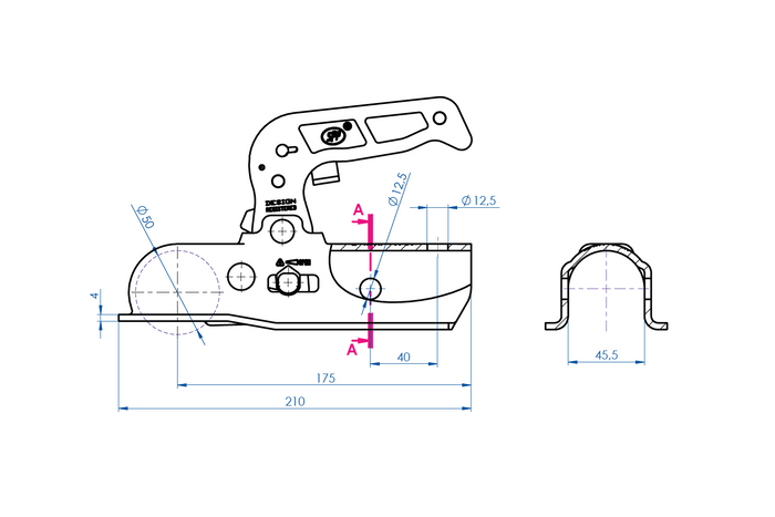 STEELPRESS BC-1700A Kugelkupplung für 1700 kg Anhänger mit 45 mm Rohrzugstange