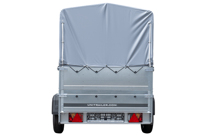 PKW-Anhänger 230x125 UNITRAILER GARDEN 230 KIPP mit Zusatzbordwändenund grauer Hochplane 80 cm