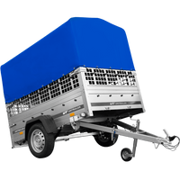 Einachsanhänger auf Federn 200x125 UNITRAILER GARDEN 201/R KIPP mit Gitterwänden, H-800-Rahmen und blauer Plane