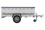 Einachsanhänger mit Aluminiumseitenwänden 230x125 Unitrailer Garden 230 KIPP ALU mit BIS-Seitenwänden, H-0-Rahmen und blauer Plane