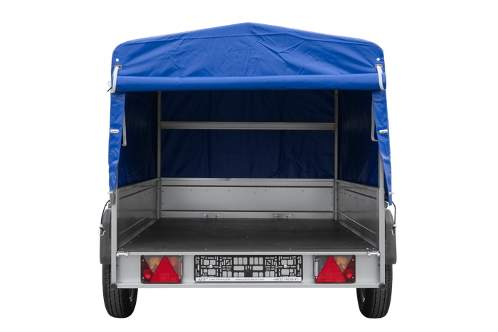 Leichter Anhänger 200x125 UNITRAILER GARDEN 201 KIPP mit H-800 Rahmen und blauer Plane