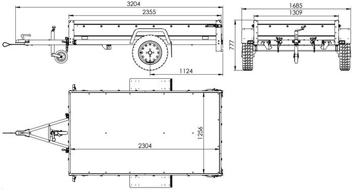 Einachsanhänger mit ALU-Bordwänden 230x125 Unitrailer Garden 230 KIPP ALU mit H-800 Rahmen und grauer Plane