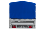 Einachsiger Anhänger mit Blattfedern 264x125 UNITRAILER FORCE 264/R KIPP mit H-800 Spriegel und blauer Plane