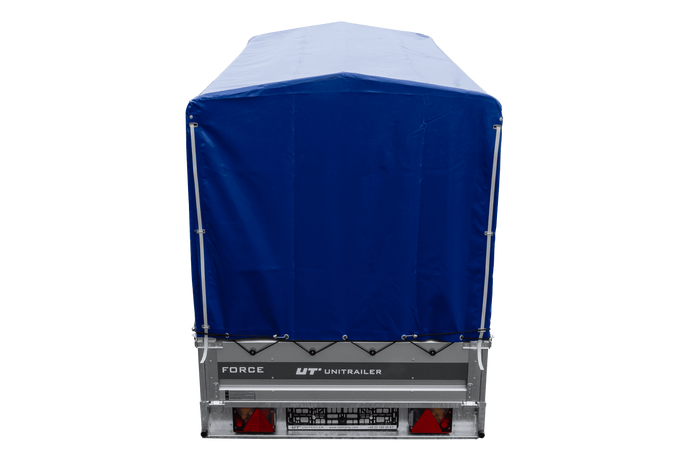 Anhänger 264x125 UNITRAILER FORCE 264 KIPP ungebremst mit H-1100 Spriegel und blauer Hochplane