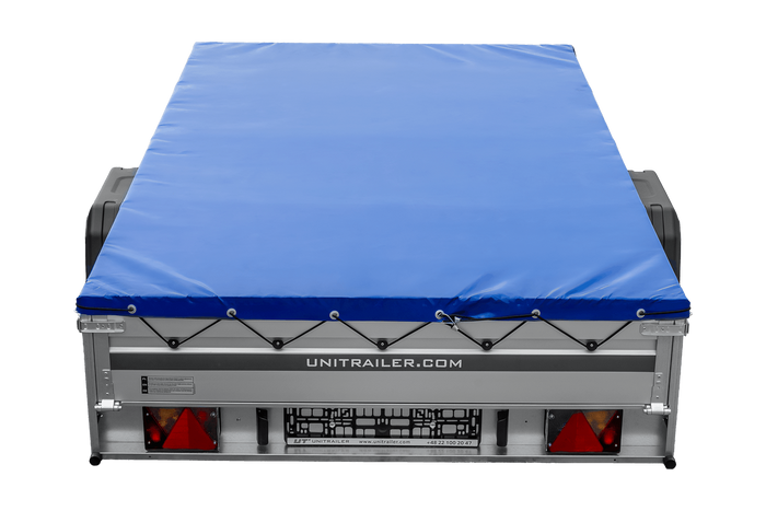 Autotransportanhänger mit Aluminiumseitenwänden 264x150 Unitrailer Garden 265 KIPP ALU mit H-0-Rahmen und blauer Plane