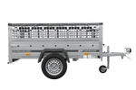 Einachsanhänger 200x125 UNITRAILER GARDEN 201 KIPP mit Gitterseitenwänden und grauer Abdeckung