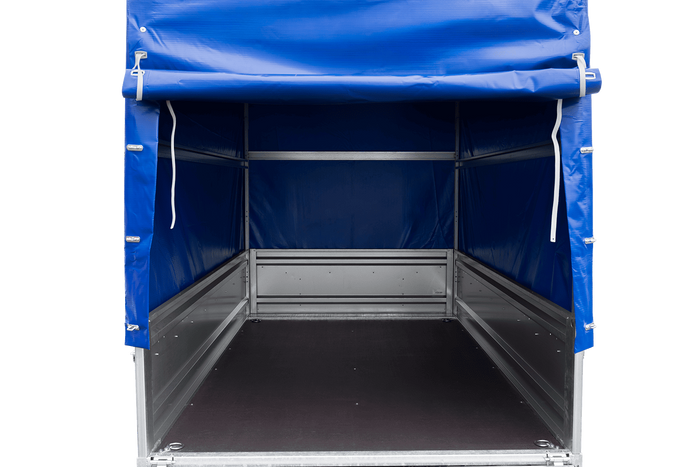 Ungebremster Anhänger 230x125 UNITRAILER FORCE 230 KIPP mit H-1100 Spriegel und blauer Hochplane