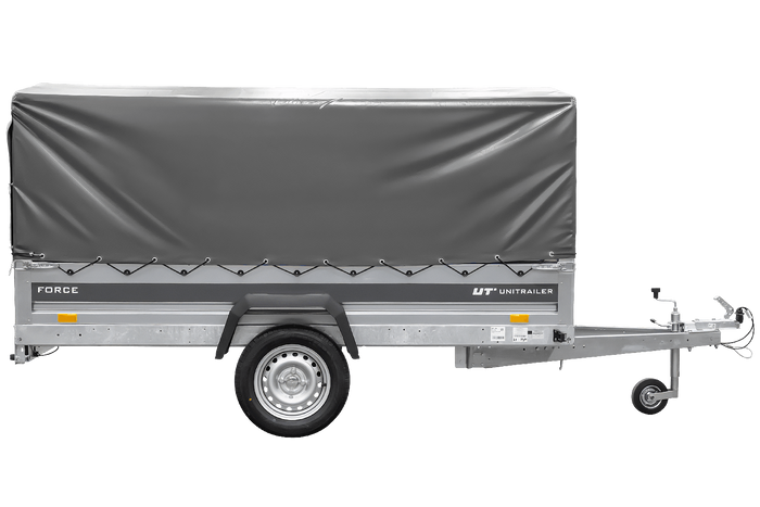 Ungebremster Anhänger 264x125 UNITRAILER FORCE 264 KIPP mit H-800 Spriegel und grauer Hochplane