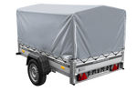 Autotransportanhänger auf Federn mit Aluminiumseitenwänden 200x125 Unitrailer Garden 201/R KIPP ALU mit H-800 Rahmen und grauer Plane