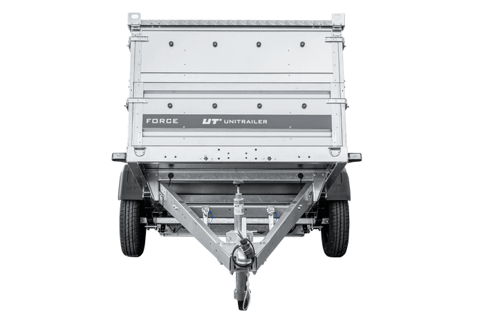 Einachsiger Anhänger auf Blattfedern 230x125 UNITRAILER FORCE 230/R KIPP mit BIS-Seitenwänden und Aluminiumabdeckung