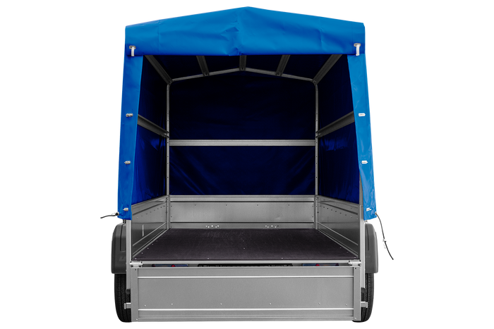 Zweiachsiger Anhänger 264x125 UNITRAILER GARDEN 264/2 KIPP mit H-1100 Rahmen und blauer Plane