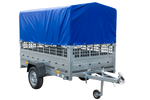 PKW-Anhänger 230x125 UNITRAILER GARDEN 230 KIPP mit Gitterseitenwänden und blauer Hochplane 80 cm