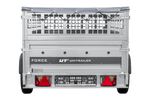 Leichter Anhänger auf Federn 230x125 UNITRAILER FORCE 230/R KIPP mit Gitterwänden, H-0-Rahmen und grauer Plane